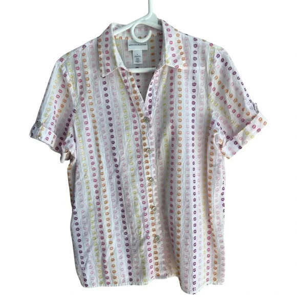Alfred Dunner Clip Dot Short Sleeve Button Down Shirt Women's Size Small - Picture 2 of 10